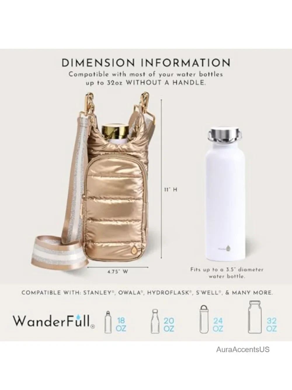 Quilted Water-Resistant Crossbody Water Bottle Holder with Phone Pocket, Fits